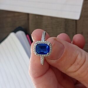 Sterling silver lab created sapphire ring